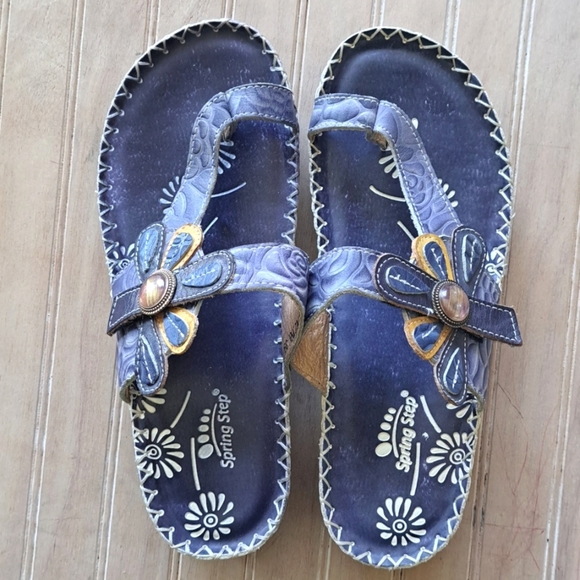 Spring Step Florentina Floral Leather Adjustable Strap Comfort Wedge Sandal - Picture 1 of 15